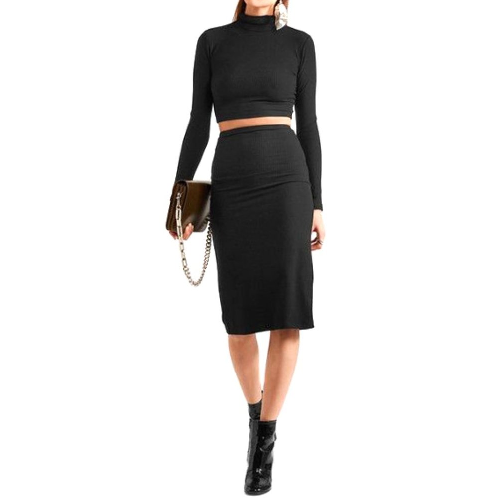Reformation Ribbed-Jersey Turtleneck + Skirt Set